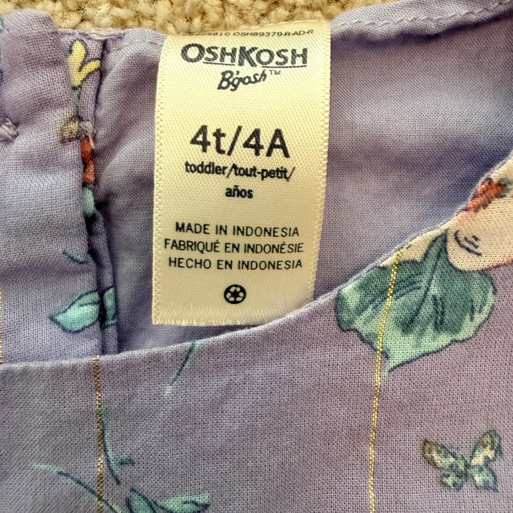 OshKosh B'gosh Floral Dress Toddler 4T/4A Purple Flutter Sleeve Metallic Stripe